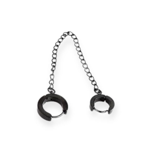 Black Chained Double Pierced Handcuffs Hoop Earrings NEW - Picture 4 of 4